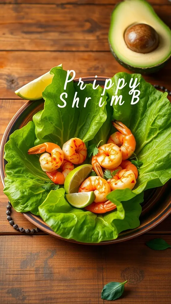 Spicy shrimp lettuce wraps with lime and avocado