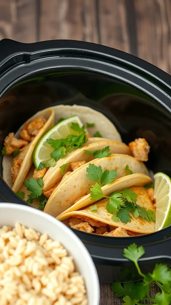 Crockpot chicken tacos with cilantro and lime