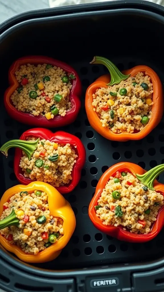 Air fryer stuffed bell peppers filled with grains and vegetables