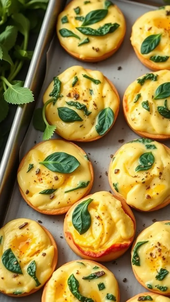 Egg and spinach breakfast muffins on a tray