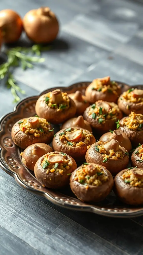 A platter of stuffed mushrooms filled with garlic and herbs
