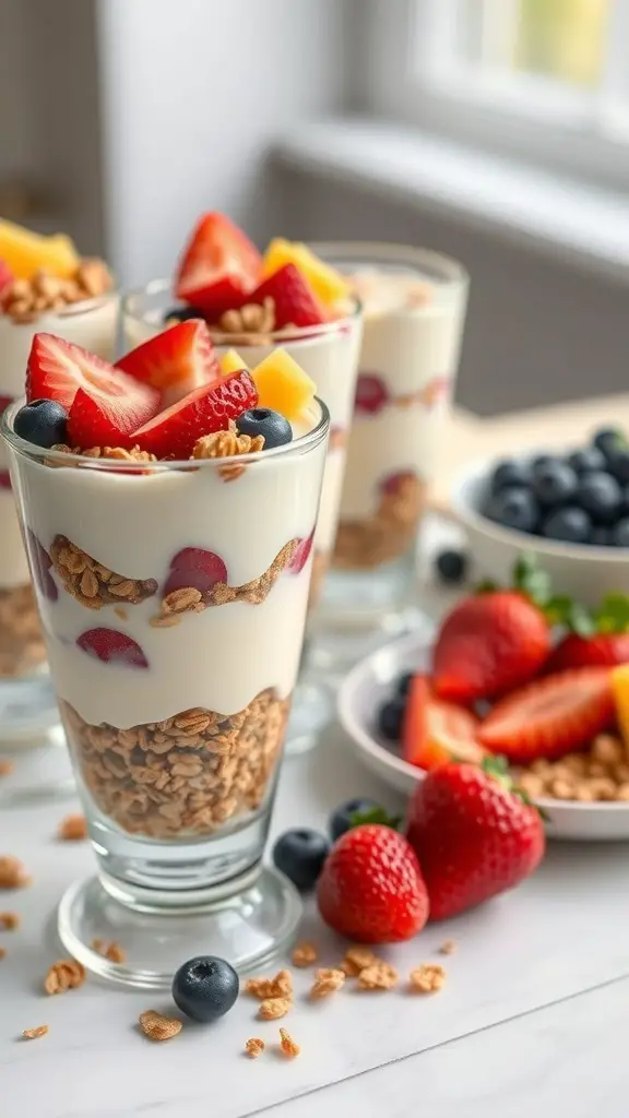 Gourmet yogurt parfaits with granola and fresh fruits
