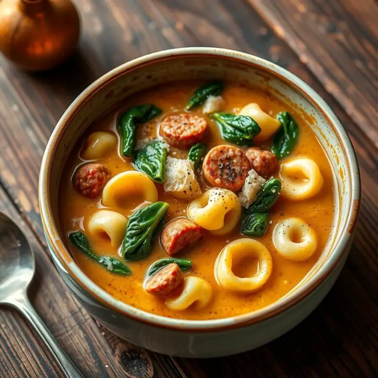 Creamy Tortellini Soup with Sausage and Spinach