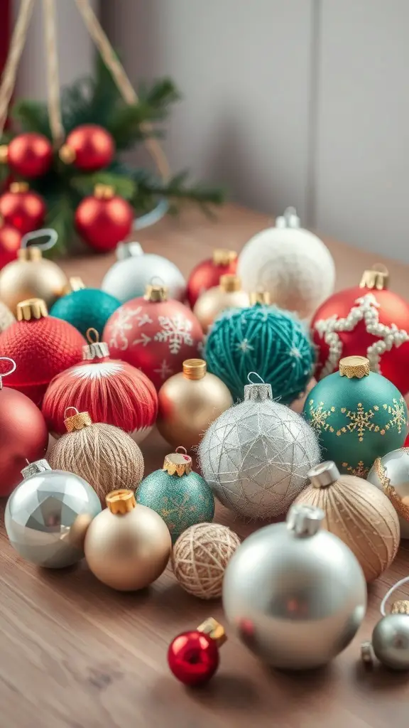 A colorful assortment of Christmas balls in various designs and textures.