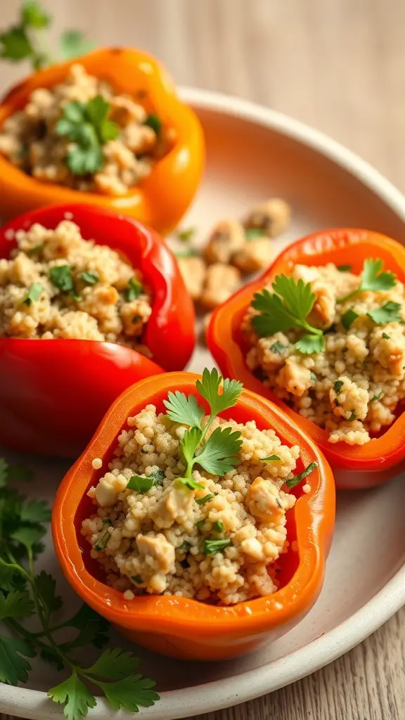 Stuffed bell peppers filled with quinoa and turkey on a plate