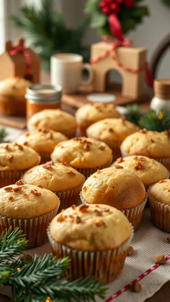 Freshly baked spiced eggnog muffins on a festive table