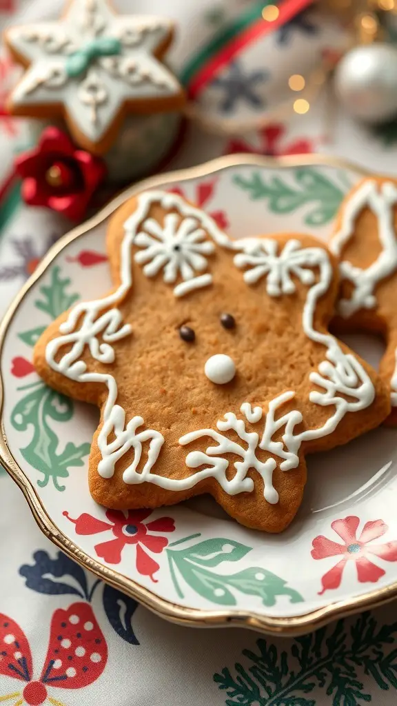 Decorated gingerbread cookies on a festive plate