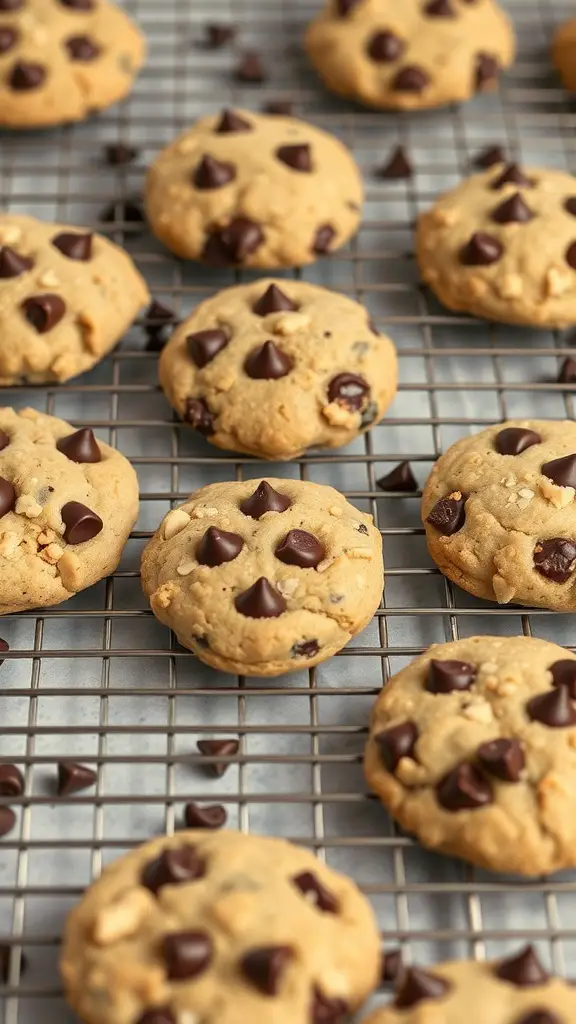 Freshly baked Ritz Cracker Chocolate Chip Cookies on a cooling rack