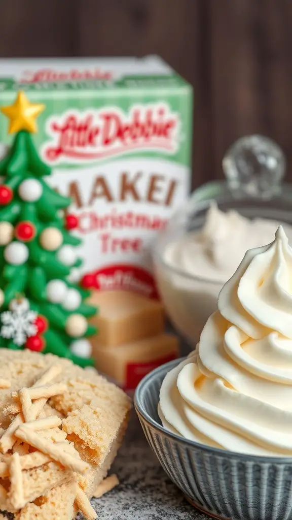 Little Debbie Christmas Tree Cakes with whipped cream and festive decorations
