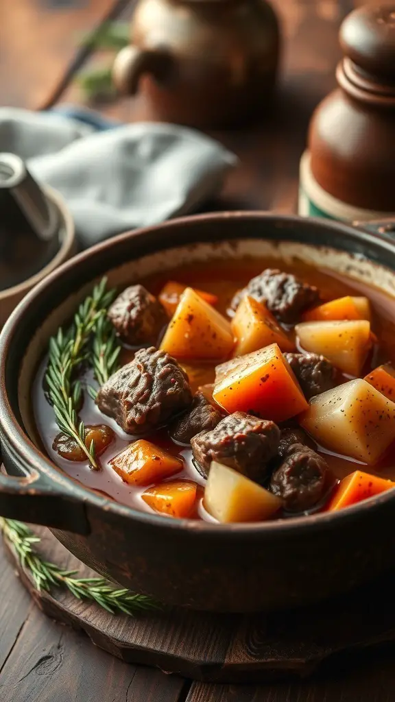A bowl of Classic Irish Beef Stew with chunks of beef and vegetables