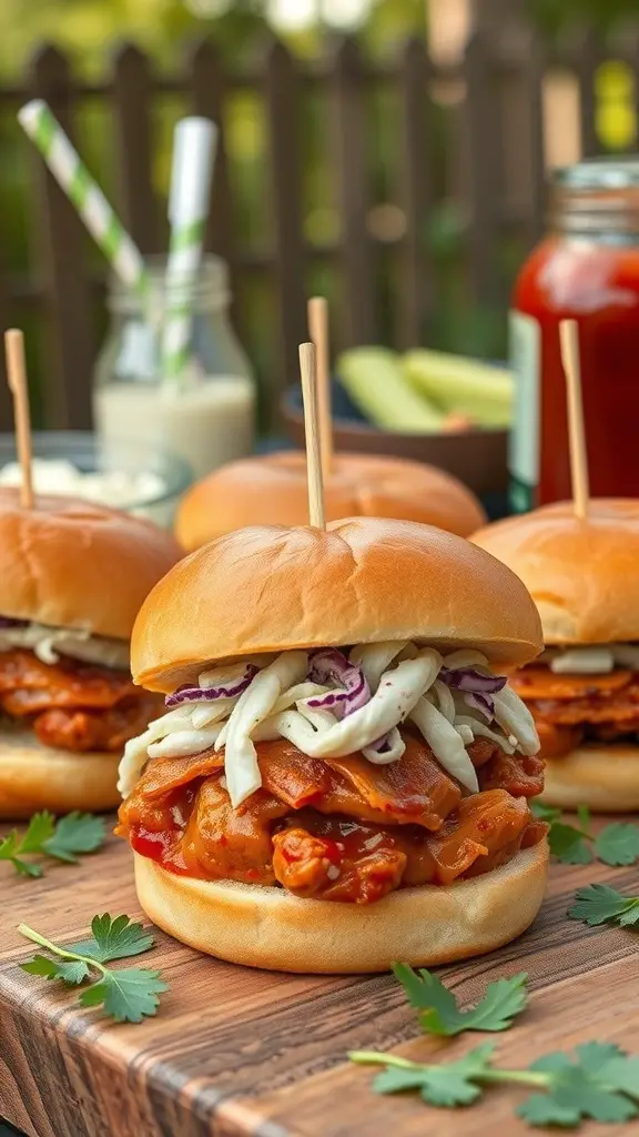 BBQ Chicken Club Cracker Sliders with coleslaw on top