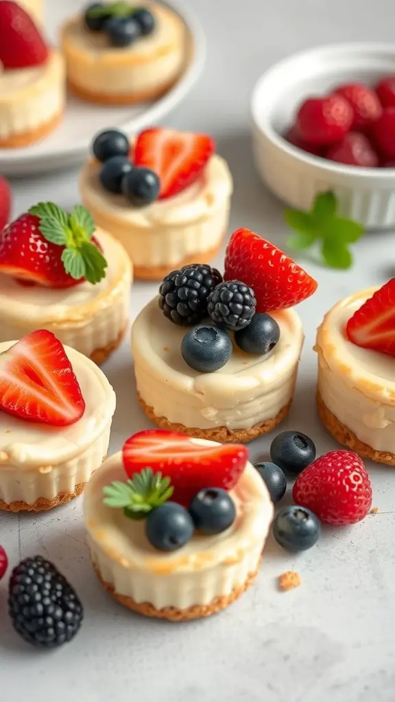 A plate of Ritz Cracker Cheesecake Bites topped with fresh berries.