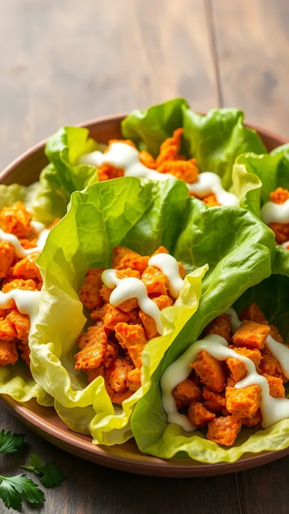 Buffalo chicken lettuce wraps with creamy dressing