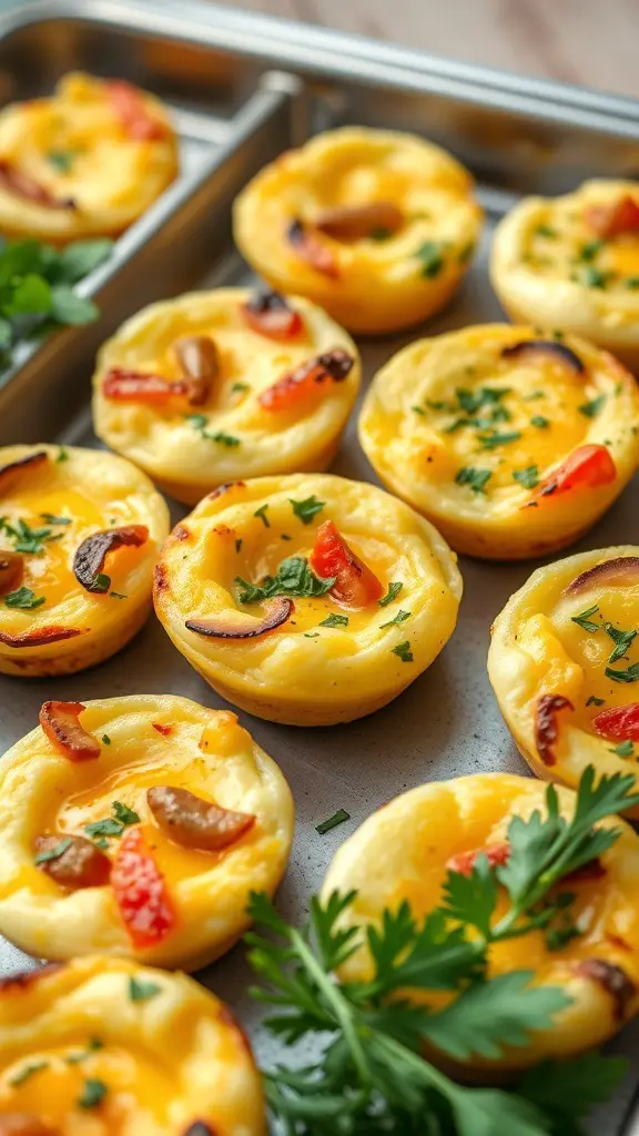 Savory egg muffins with vegetables on a baking tray