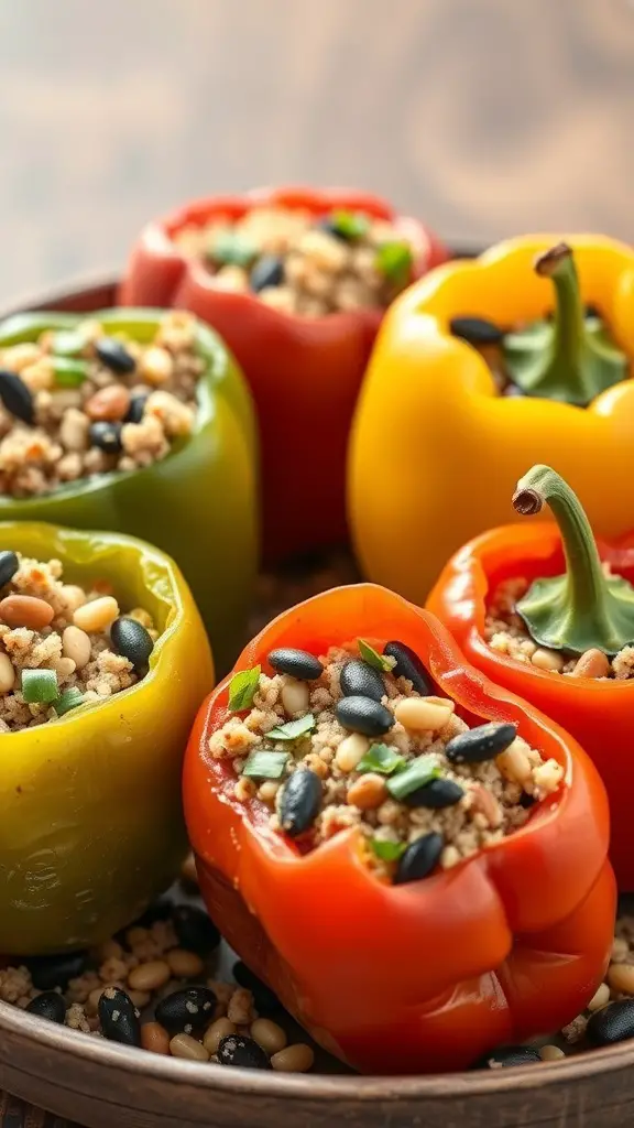 Colorful stuffed bell peppers filled with quinoa and beans