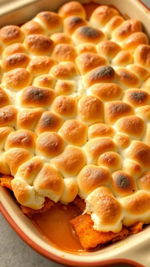 Sweet potato casserole topped with toasted marshmallows