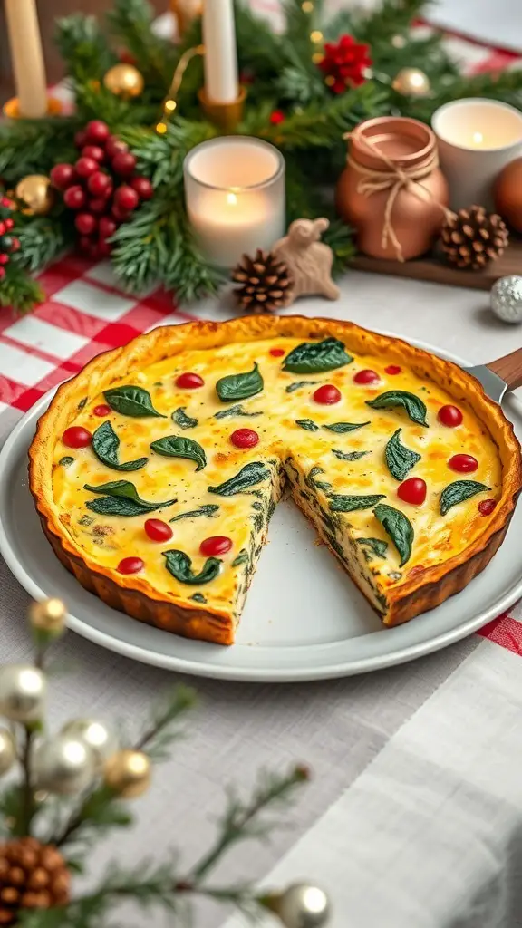 A delicious spinach and feta frittata on a festive table setting