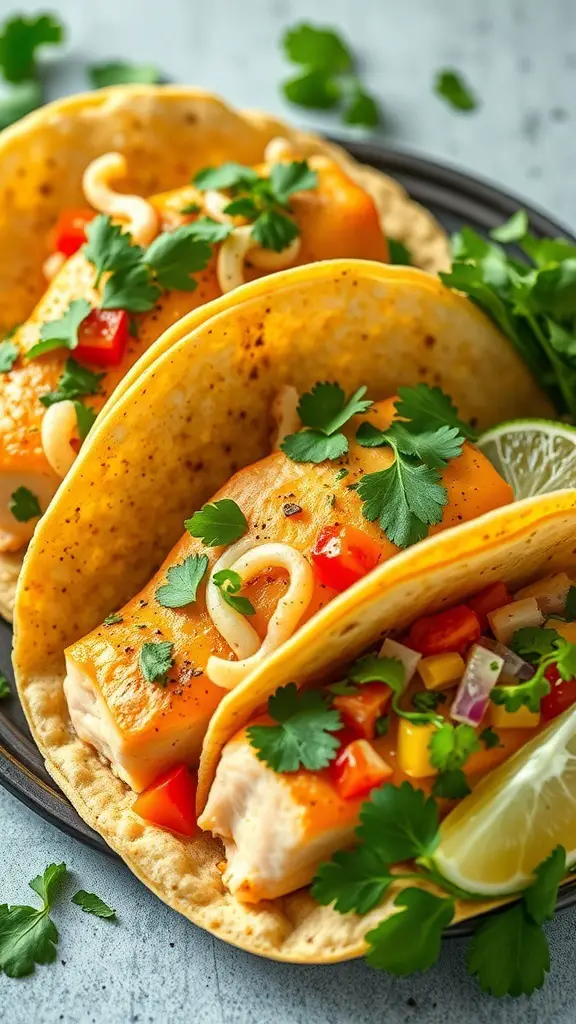 Cilantro lime salmon tacos with fresh ingredients