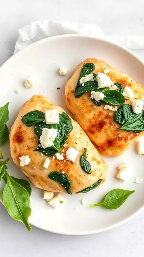 Stuffed chicken thighs with spinach and feta on a plate