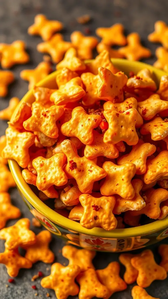 A bowl of star-shaped spicy oyster crackers