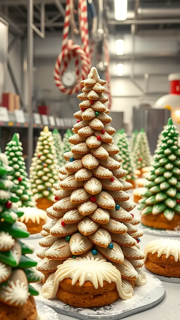 A production scene featuring beautifully decorated Little Debbie Christmas Tree Cakes.