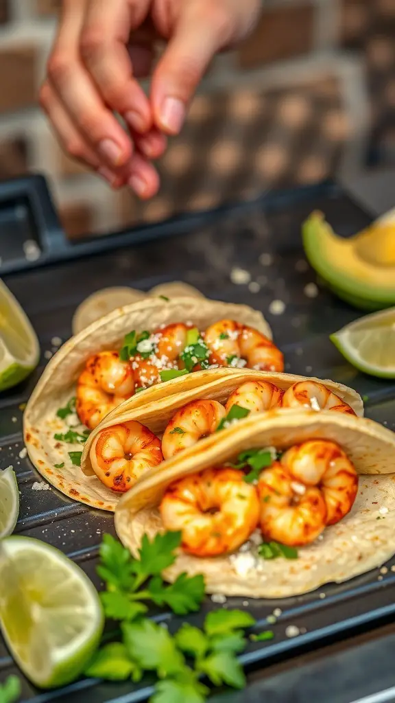 Garlic butter shrimp tacos with lime and cilantro