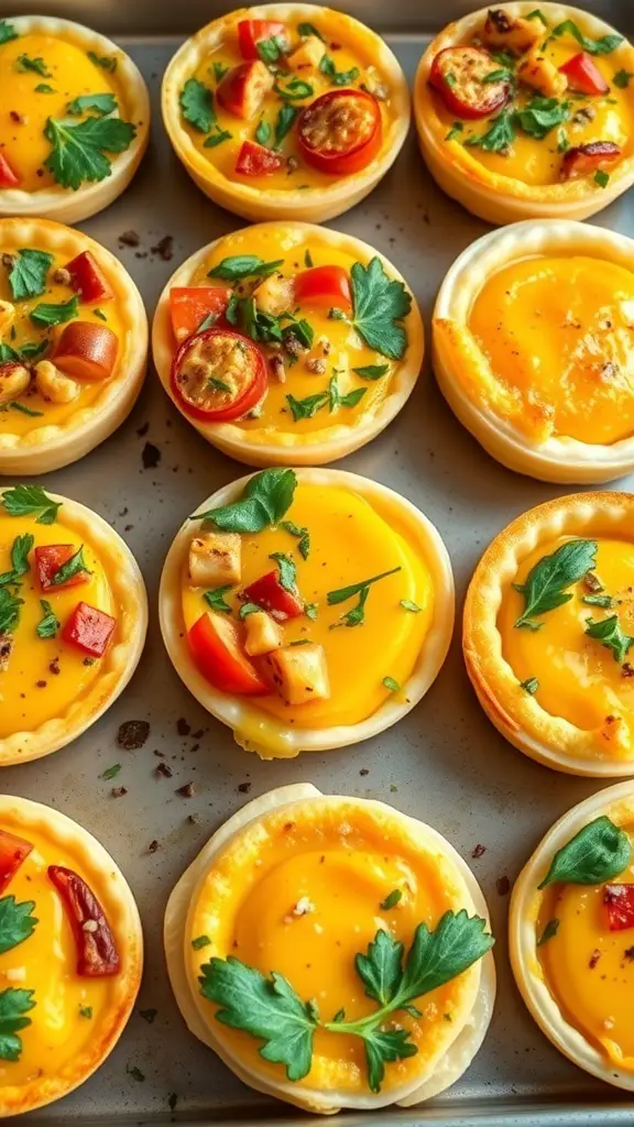A tray of colorful egg muffins with vegetables, showcasing a variety of ingredients.