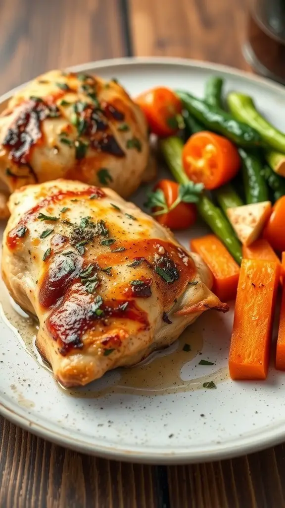 Baked Italian Herb Chicken Thighs with vegetables on a plate