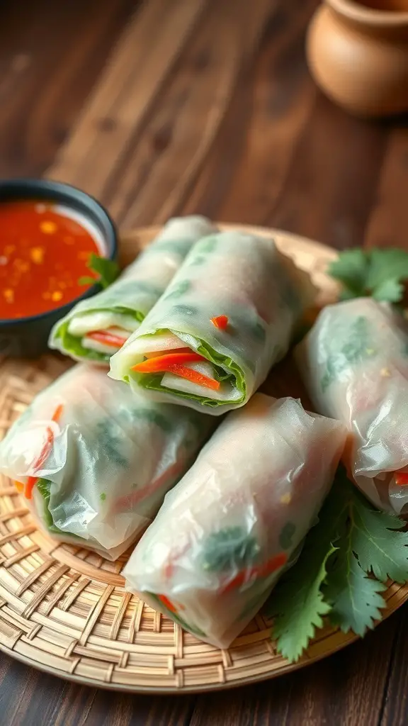 Fresh vegetable spring rolls served with dipping sauce