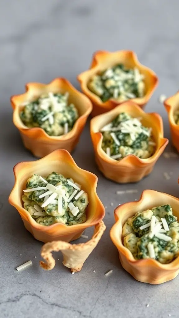 Spinach and Artichoke Dip Bites in pastry cups