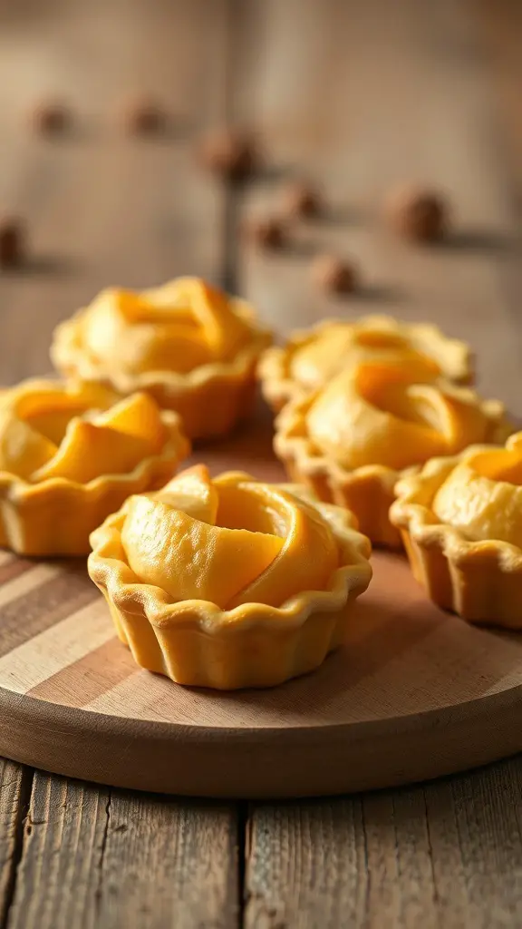 Mini apple pies made with puff pastry on a wooden surface