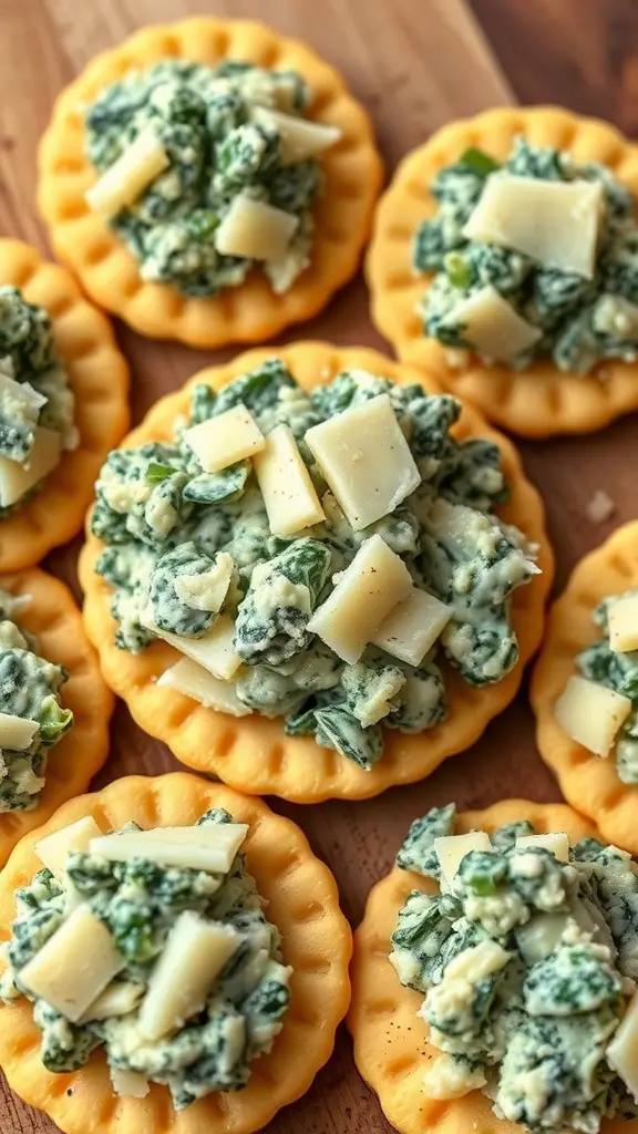 Creamy spinach and artichoke spread on Ritz crackers