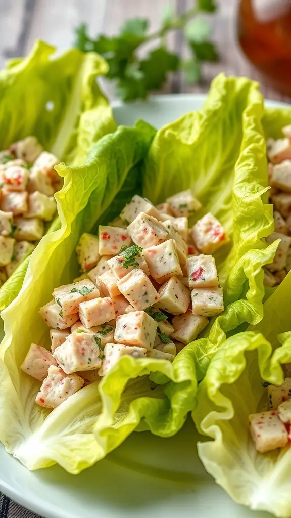 Tuna salad served in lettuce wraps