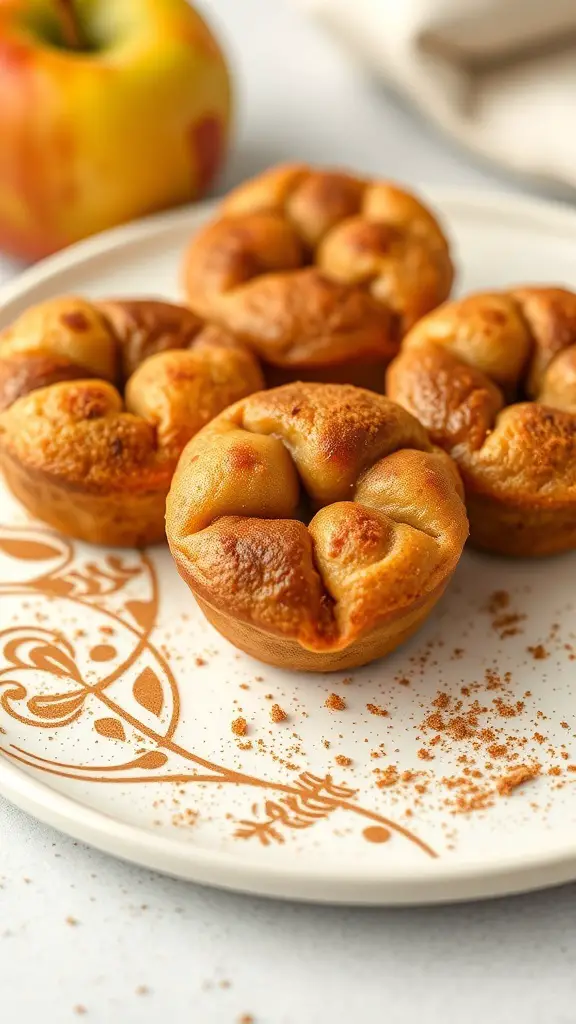 A plate of cinnamon apple bites, golden brown and sprinkled with cinnamon.