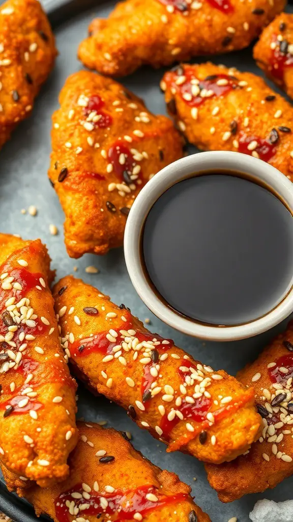 Crispy Asian sesame chicken tenders with dipping sauce
