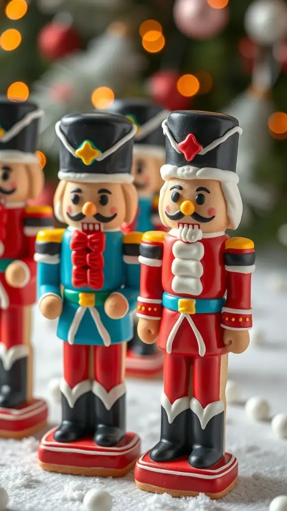 Decorated nutcracker sugar cookies in festive colors