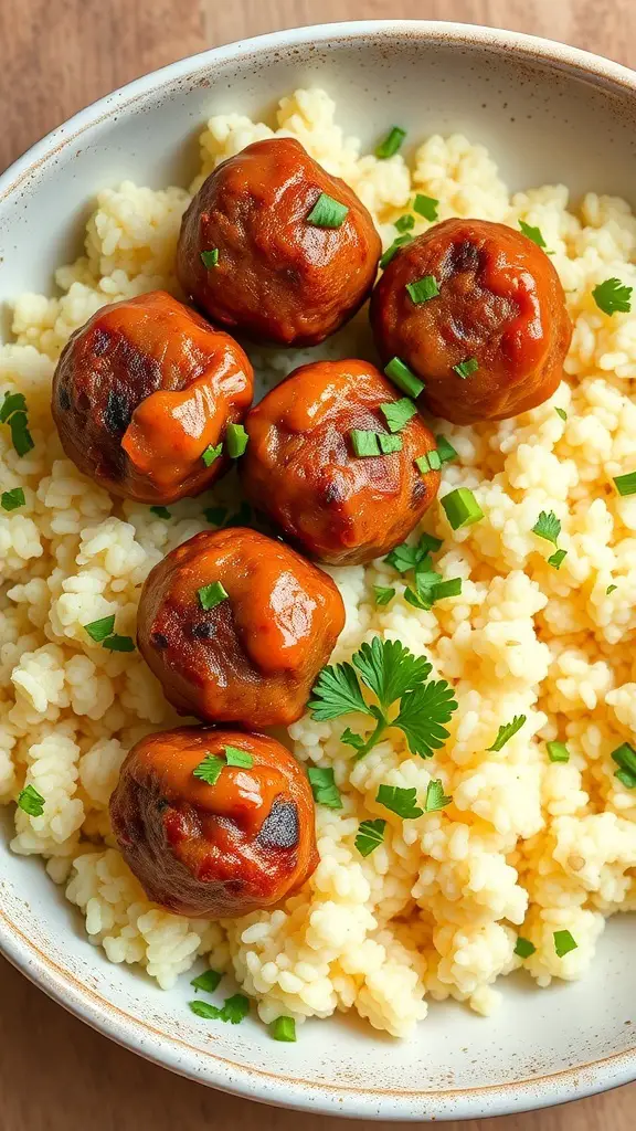 Moroccan spiced meatballs served on couscous with herbs