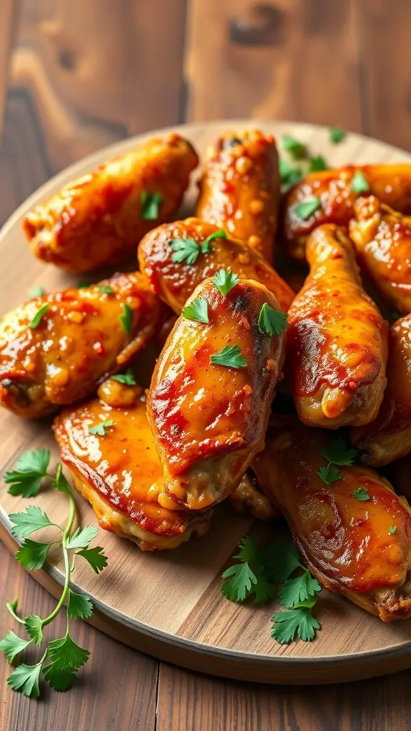 A plate of garlic Parmesan wings garnished with parsley.