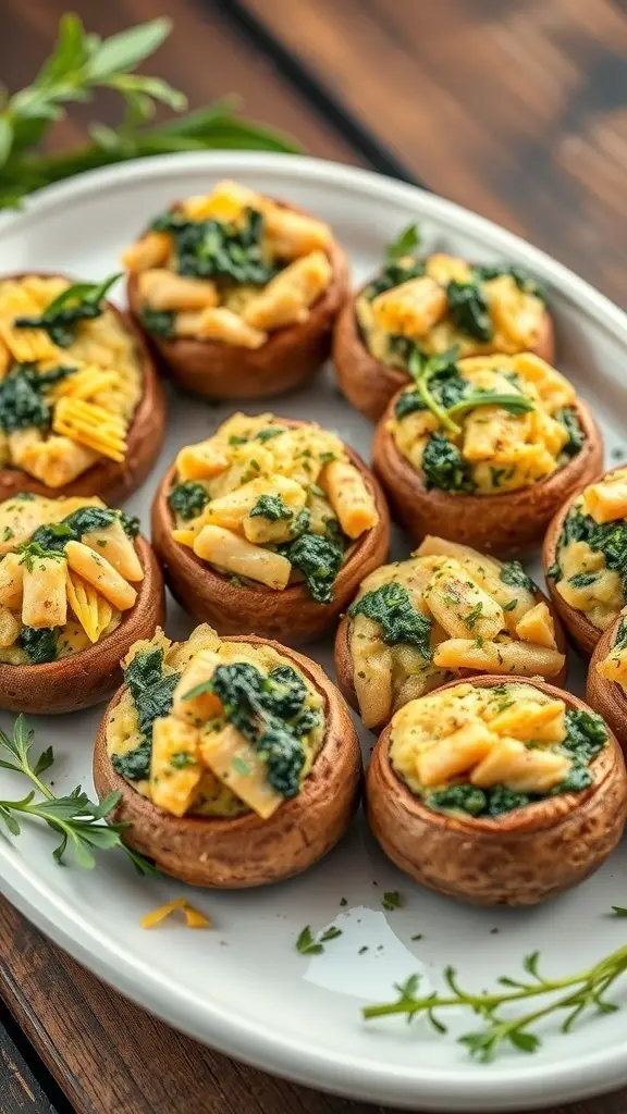 Plate of Turkey and Spinach Stuffed Mushrooms