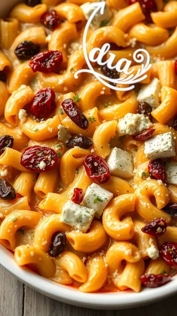 A delicious serving of Sundried Tomato and Goat Cheese Macaroni casserole with a creamy texture and vibrant colors.