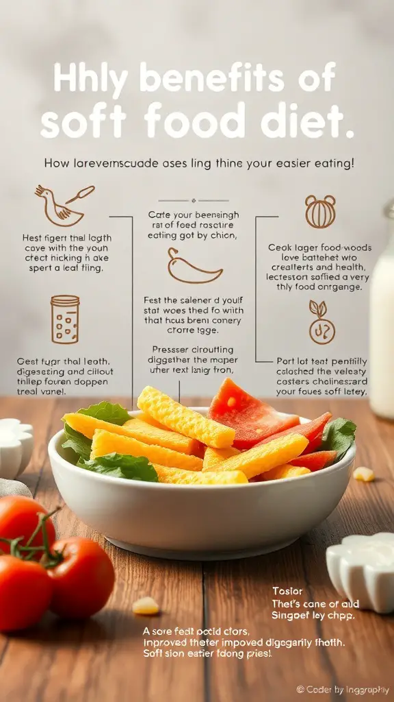 A bowl of colorful soft foods including fruits and vegetables, showcasing the benefits of a soft food diet.