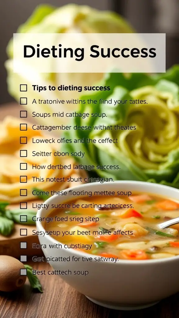 Image showing tips for dieting success with cabbage soup and fresh vegetables