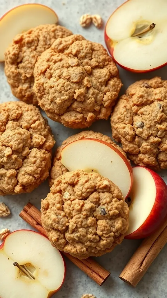 Apple Cinnamon Oatmeal Cookies with sliced apples and cinnamon sticks