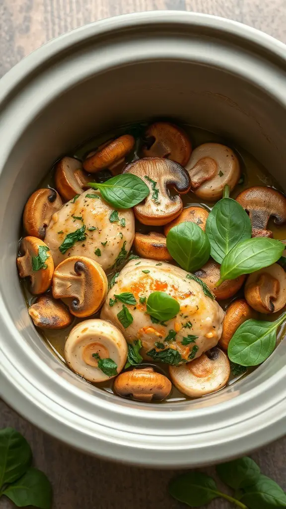 Crock pot chicken breast with mushrooms and spinach