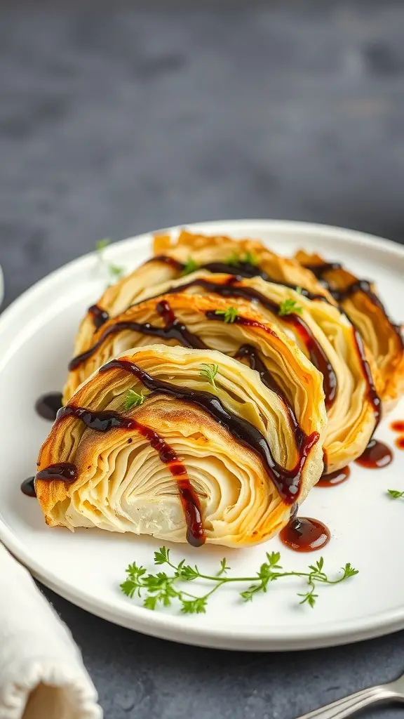 Balsamic glazed baked cabbage wedges on a plate