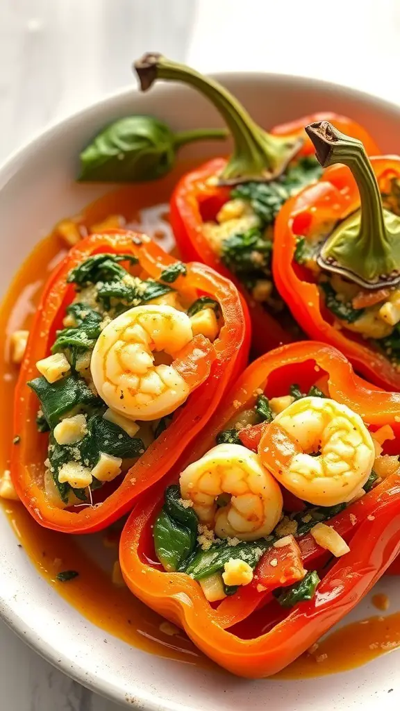 Shrimp and spinach stuffed peppers on a plate