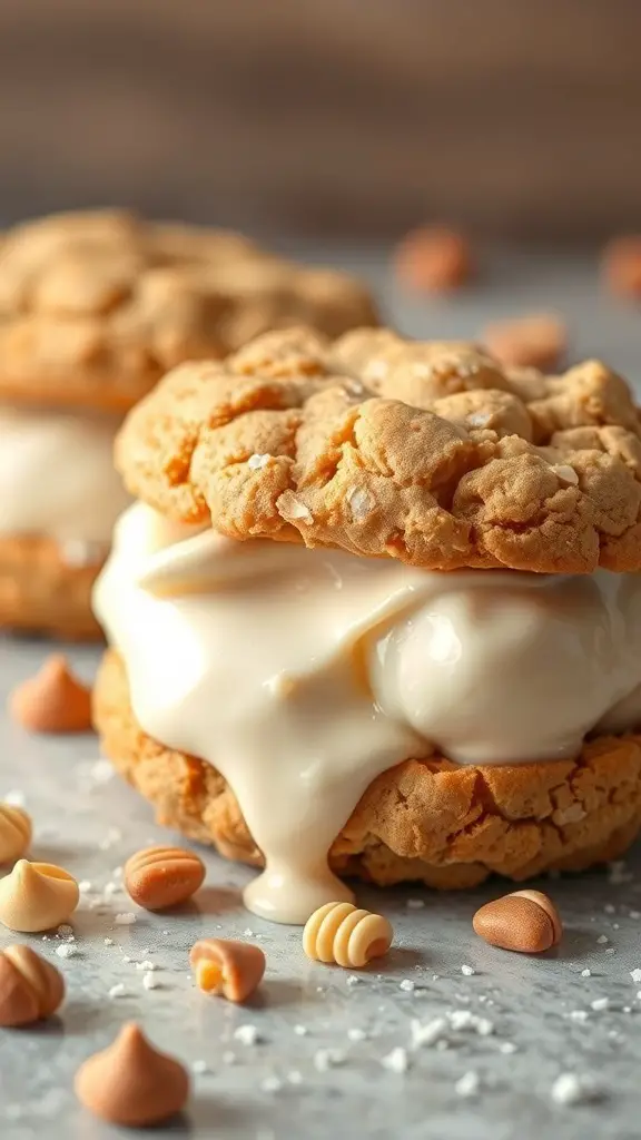 Delicious ice cream sandwich made with white chocolate macadamia nut cookies