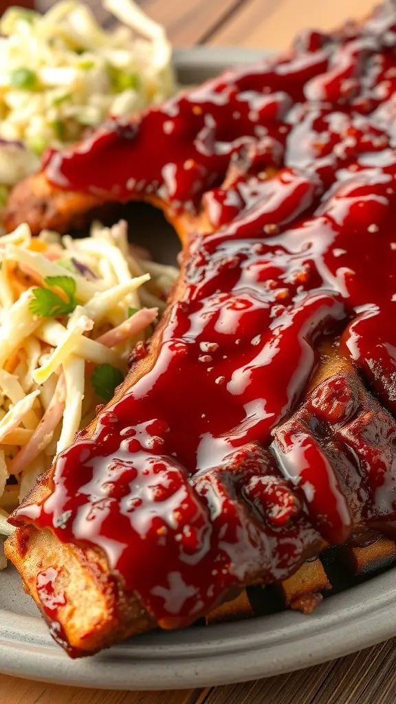 BBQ ribs with coleslaw on a plate