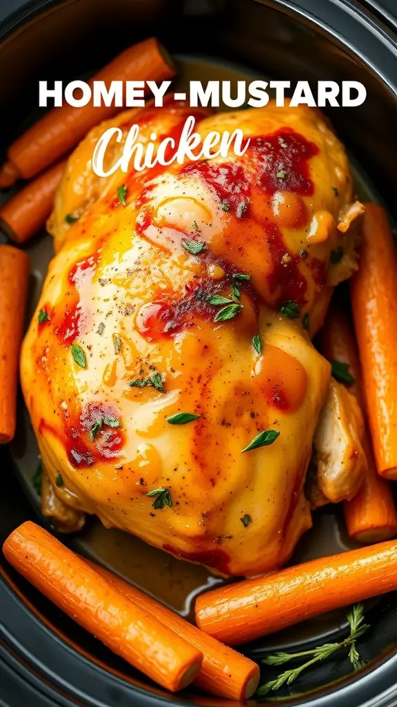 Honey mustard glazed chicken with carrots in a slow cooker