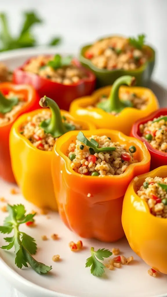 Colorful stuffed bell peppers filled with quinoa and vegetables